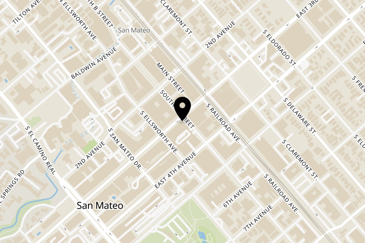 Map showing the location of North Beach Pizza San Mateo on 240 E 3rd Ave in San Mateo