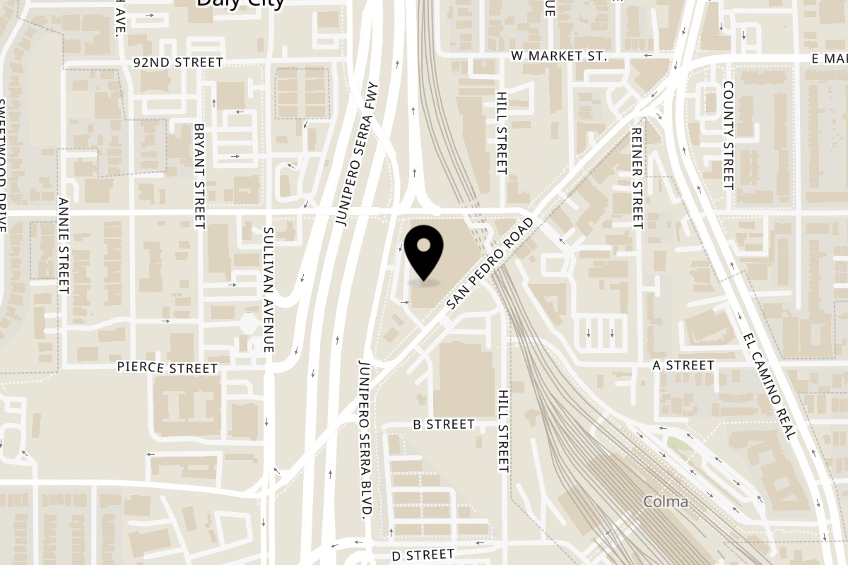 Map showing the location of North Beach Pizza Daly City on 2985 Junipero Serra Blvd in Daly City